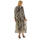PLUS SIZE ZEBRA PRINT MESH DUSTER & MIDI DRESS SET: TANBK / 1X