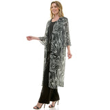 3 PC CARDIGAN STRAIGHT LEG PANT SET : BLACK/CREAM / XL