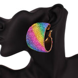 Rhinestone Pave Hoop Evening Earrings: Gold Rainbow