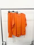 PURE COTTON SET WITH DISTRESSED SLEEVES AND BAGGY PANTS: Lime
