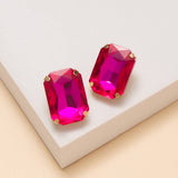 Rectangular Cut Crystal Stud Earrings: Blue