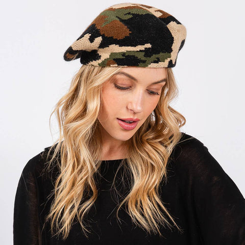 Camo Knit Beret Hat