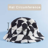 Sherpa Checker Print Fleece Bucket Hat: BW