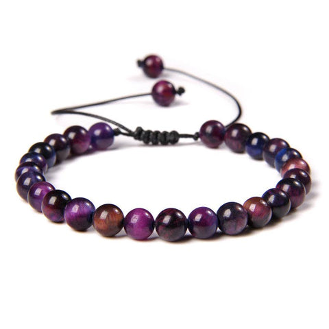 Hand Woven 6MM Natural Stone Stretch Bracelets - CS: Red and purple tiger / 6mm (stretchable)