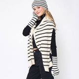 Two-Tone Striped Knitted Ruana Scarf: BLK / ONE SIZE