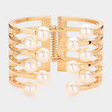 Pearl Accented Hinged Cuff Bracelet
: Gold