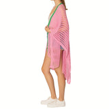 Ruana Kimono Pink and Green Crochet for Women: Pink and Green / Multi Tone / 29.5 x 35.4 inches