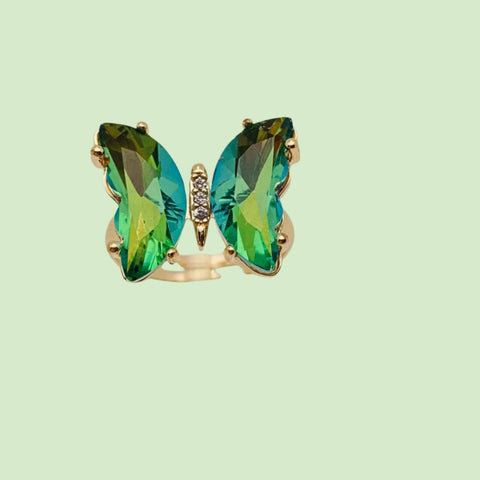 Green Glass Butterfly Ring