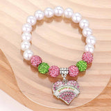 Stone Pretty Girl Heart Charm Shamballa Ball Beaded Bracelet