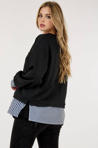 Contrast Ruffle Layered Long Sleeve Sweater: BLACK / M/L