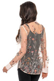 L3675-4 BUTTON DOWN MESH WITH SEQUENCE EMBROIDERY: XL
