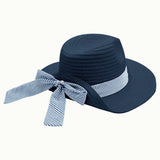 Navy Striped Bow Fedora Hat: Navy / Multi Tone / One Size
