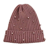 Women's Solid Faux Peal Knitted Beanie Hat: GRN / One Size
