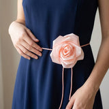 Satin Rose Flower Lariat Wrap Waist Belt: BK