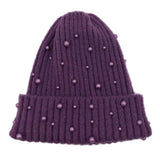 Women's Solid Faux Peal Knitted Beanie Hat: GRN / One Size