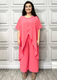 Full Cross-Over Front Short Sleeves and Wide Leg Pants Set : Orange
