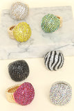 Crystal Rhinestone Pave Dome Stretch Ring: Zebra