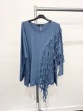 Pure Stretchy Cotton Plus Size Top With Distressed Slashing : BabyPink