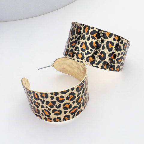 Leopard Pattern Printed Metal Hoop Earrings