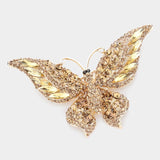 Glass Crystal Butterfly Pin Brooch: Gold