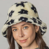 Floral Printed Faux Fur Bucket Hat: ORA / One Size