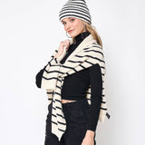 Two-Tone Striped Knitted Ruana Scarf: BLK / ONE SIZE