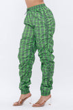 Plus Size Plaid Print Windbreaker Drawstring Jogger Pants: Red / 2-2-2 (1XL-2XL-3XL)