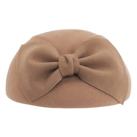 Brown, Wool Felt Barrette with Self Bow Trim