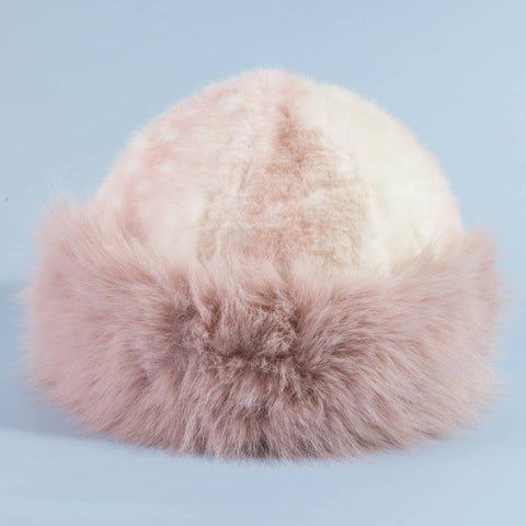 Deer Fawn Print Marled Fur Trim Bucket Hat: PK