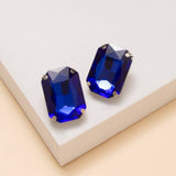 Rectangular Cut Crystal Stud Earrings: Blue