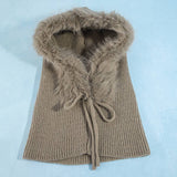 Plush Fur Trim Hooded Balaclava With Tie: KA