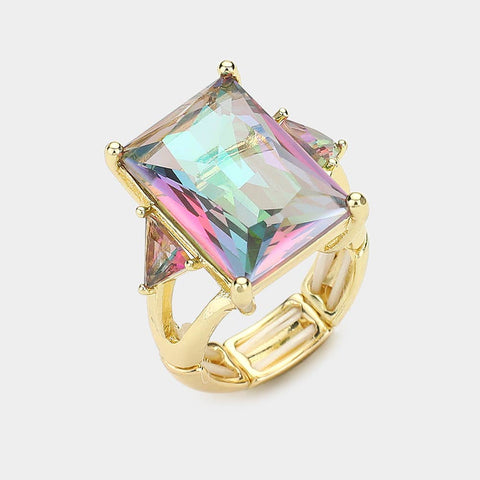 Rectangle Crystal Stretch Ring: MULTI
