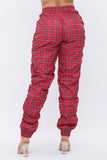Plus Size Plaid Print Windbreaker Drawstring Jogger Pants: Red / 2-2-2 (1XL-2XL-3XL)