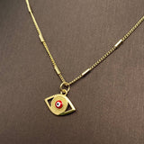 Enamel Evil Eye Charm 14K Gold Plated Necklace: Blue
