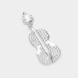 Stone Embellished Violin Pin Brooch: Silver AB