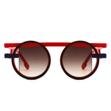 Sunglasses Red Round Futuristic Double Frame: Red / Multi Tone / One Size