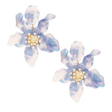 Drop Marbled Blue Botanical Chic Floral Earrings: Blue / Multi Tone / 3 x 2.75 inches