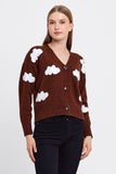 Cloud Printed Knit Cardigan Cropped Cute Sweaters: Blue