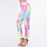 TIE DYE SLASHED STRAIGHT MOM JEANS-RJH3903: SMALL / UNICORN