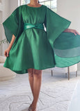 Wing Dress/Faux Silk/Poncho Dress/ Wing Sleeves-25032 Green: Plus size