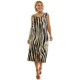 PLUS SIZE ZEBRA PRINT MESH DUSTER & MIDI DRESS SET: TANBK / 3X
