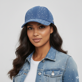 Rhinestone Embellished Baseball Cap: Blue