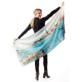 Watercolor Painting of Boats on The River Printed Scarf