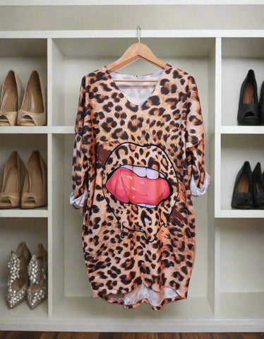 Leopard Lips Sweater Dress