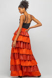 Ruffles Faux Leather Maxi Skirt: Rust