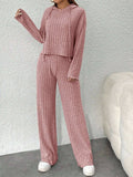 Women's Ribbed Knit Hoodie & Pants Two Piece Set: Purple / XL