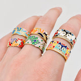 Multi-style Enamel Gold-plated Ring |Flowers|Butterfly|Eyes: A- Flowers