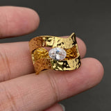 Zircon Inlaid Irregular Geometry 18K Gold Plated SS Ring - FGS: J