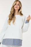Contrast Ruffle Layered Long Sleeve Sweater: BLACK / L/XL