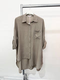 PURE VISCOSE LIGHTWEIGHT ASYMMETRIC SHIRT: Beige